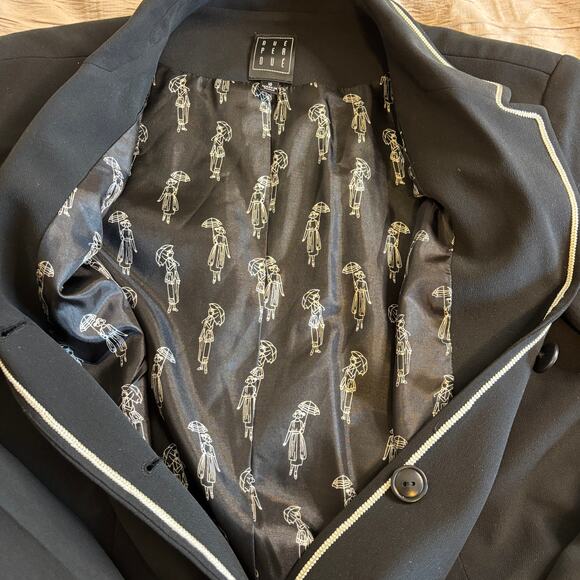 Due Per Due Women's Blazer Jacket Black w/White pin Stripe Silk Lined Size 10 - Picture 4 of 9